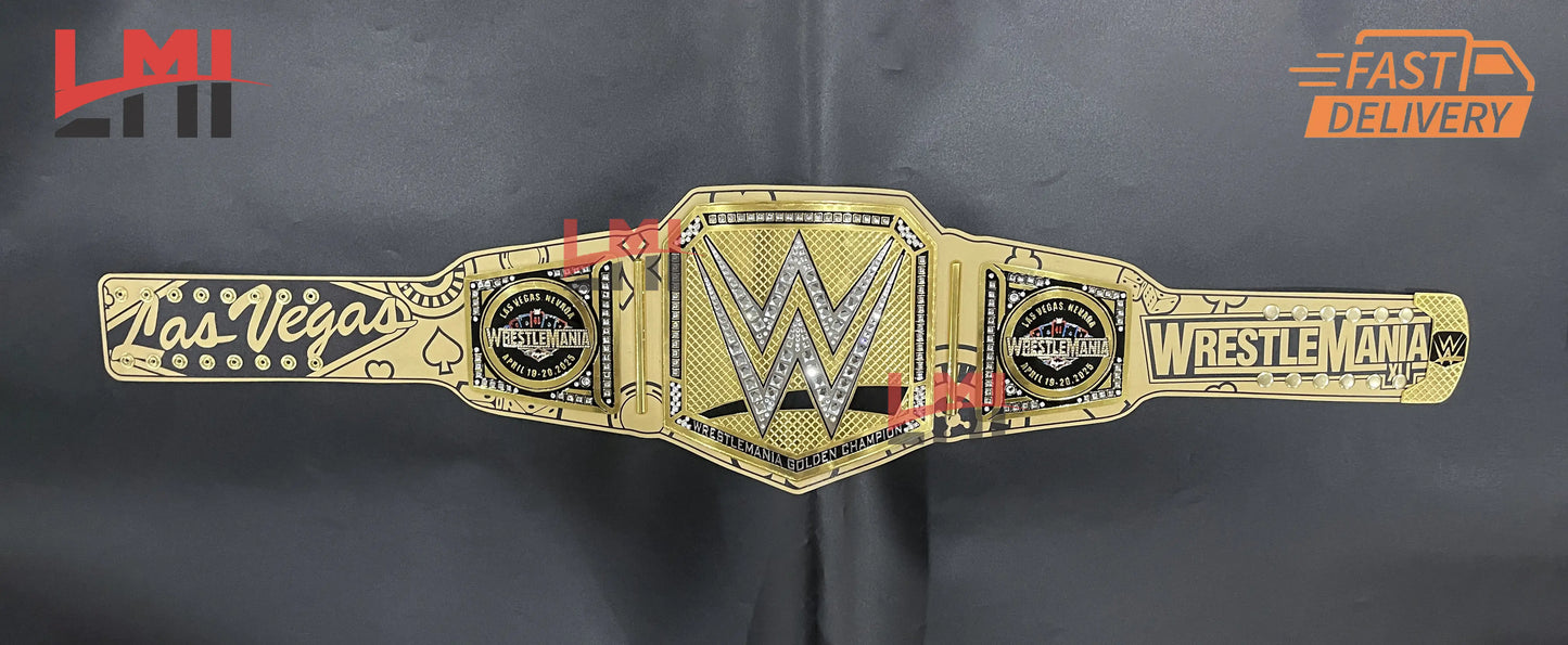 WrestleMania 41 Golden Championship Belt Las Vegas WWE Replica Title 2mm/6mm Diecast